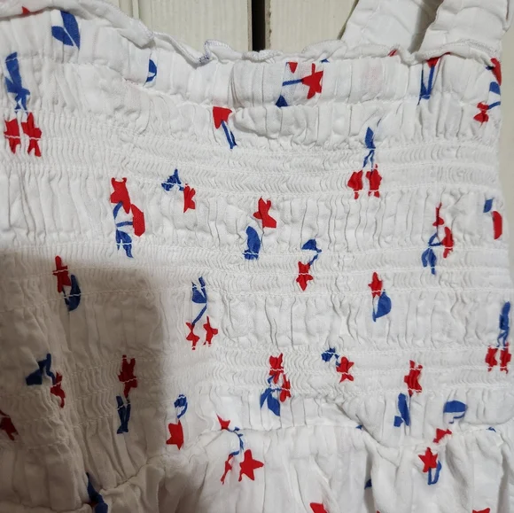 Girls White Dress with Red and Blue Floral Pattern - Picture 5 of 9